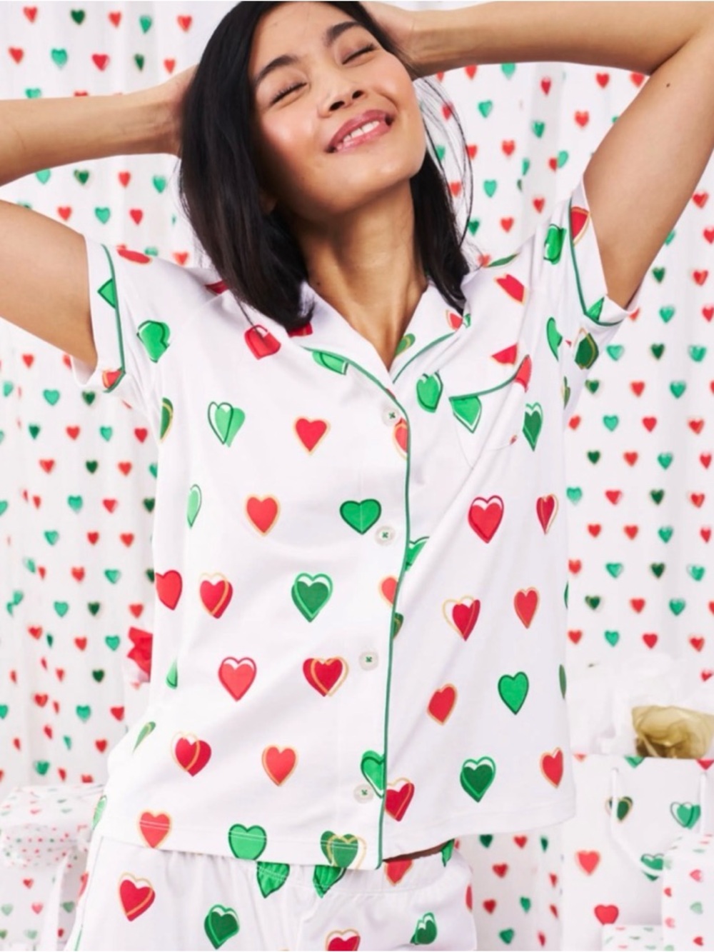 Roller Rabbit Women's Big Holiday Heart  Pajama Top Short Sleeve